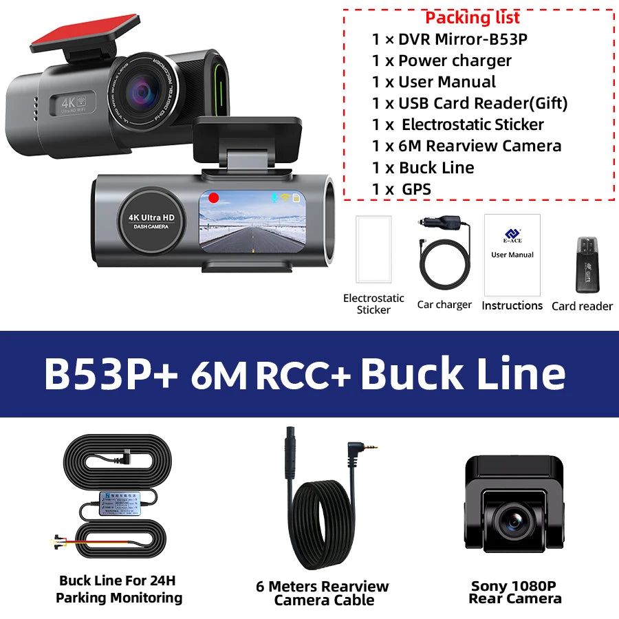 4K WiFi GPS Dash Cam with Optional Rear Camera – Ultra HD Car DVR, Night Vision & 24H Parking Monitor