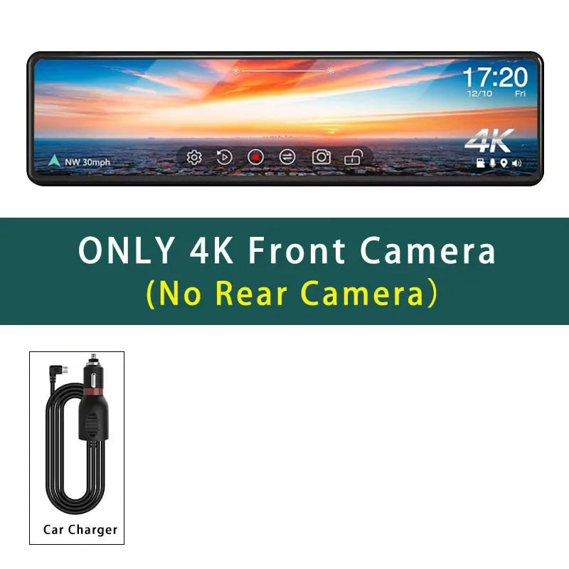 11.26" 4K UHD Smart Mirror Dash Cam with GPS & WiFi