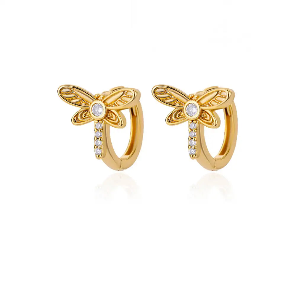 Rabbit & Butterfly Hoop Earrings – Gold Plated Stainless Steel Earrings