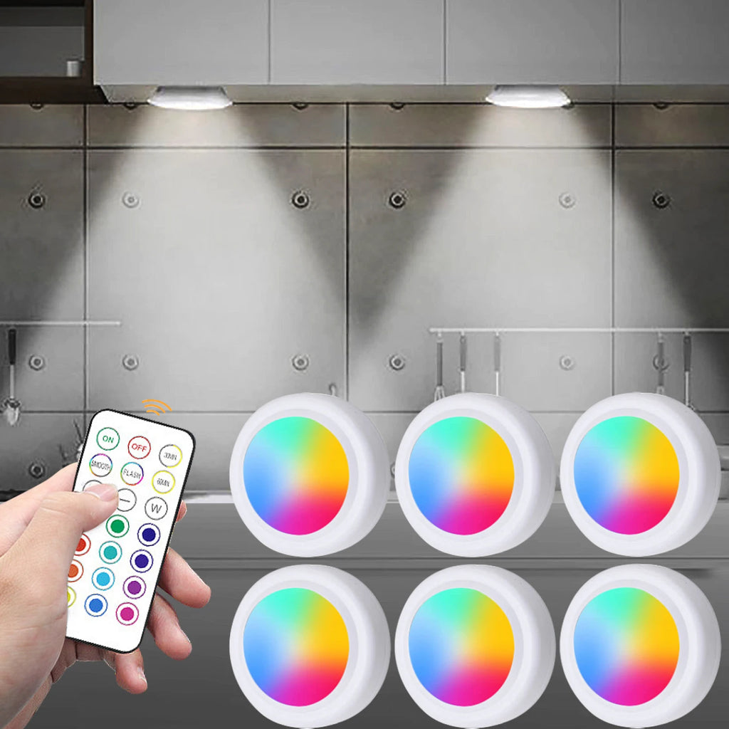 RGB Wireless Under Cabinet LED Lights with Remote – Battery Powered Dimmable Closet Lights