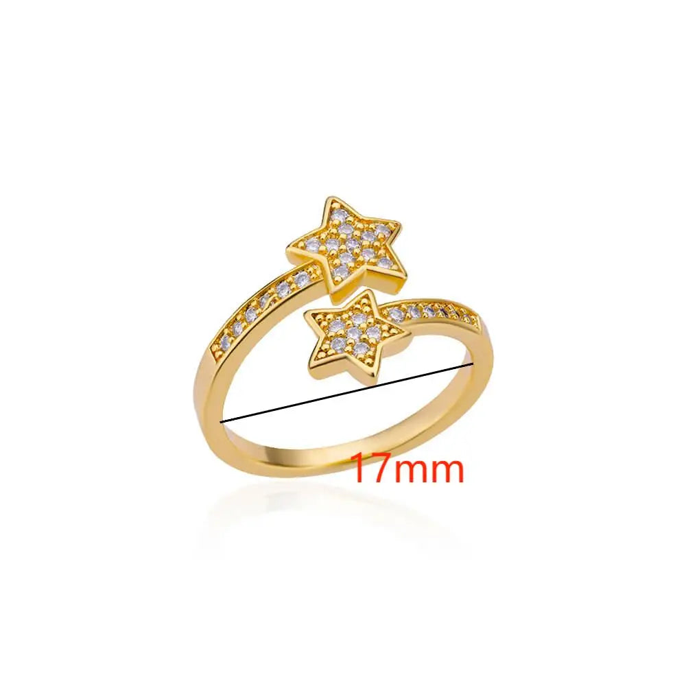 Double Star Zircon Ring – Adjustable Gold Plated Ring for Women