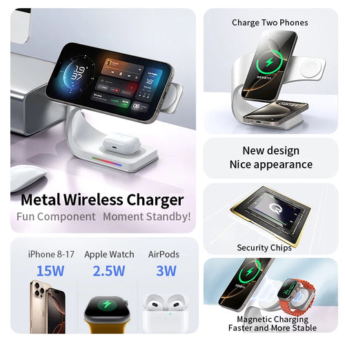 15W Magnetic Wireless Charging Station – 4-in-1 Fast Charger for iPhone, Apple Watch & AirPods