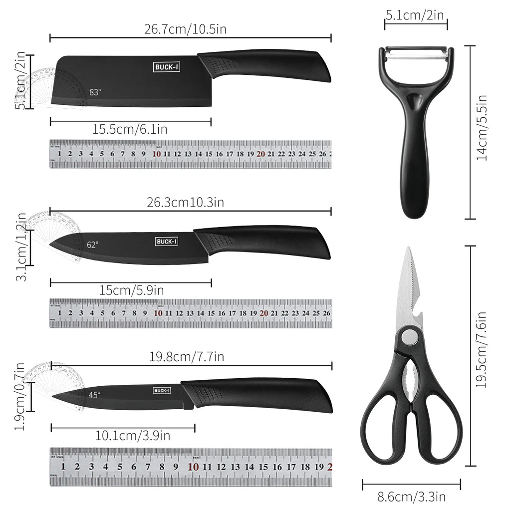 3/5PCS Stainless Steel Kitchen Knife Set – High-Grade Black Chef Knife Set