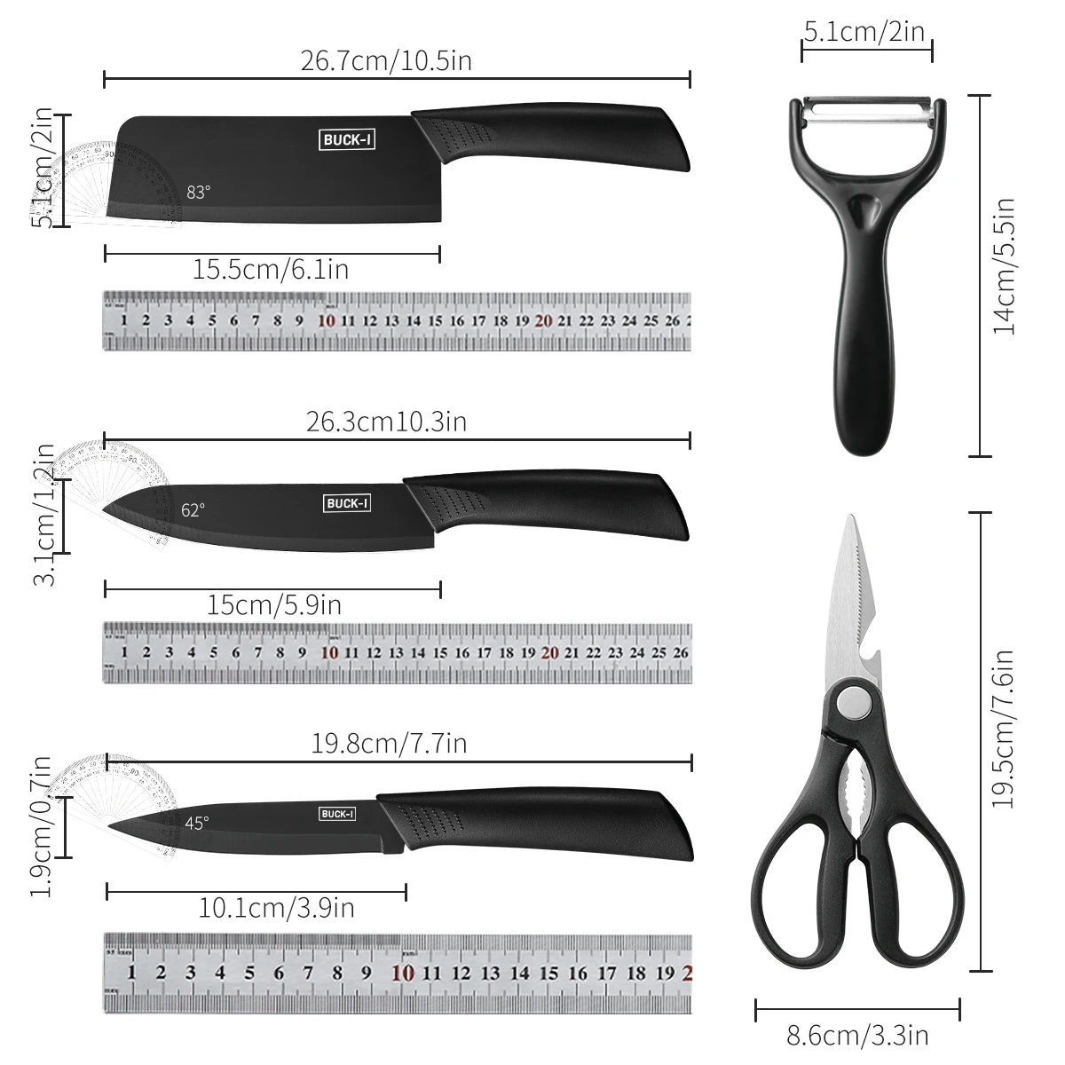 3/5PCS Stainless Steel Kitchen Knife Set – High-Grade Black Chef Knife Set