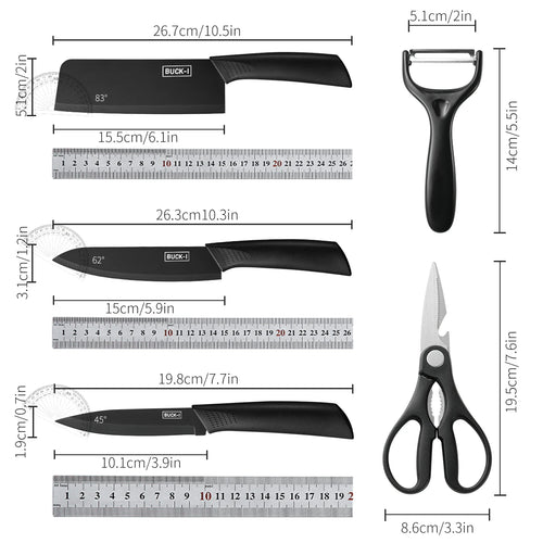 3/5PCS Stainless Steel Kitchen Knife Set – High-Grade Black Chef Knife Set