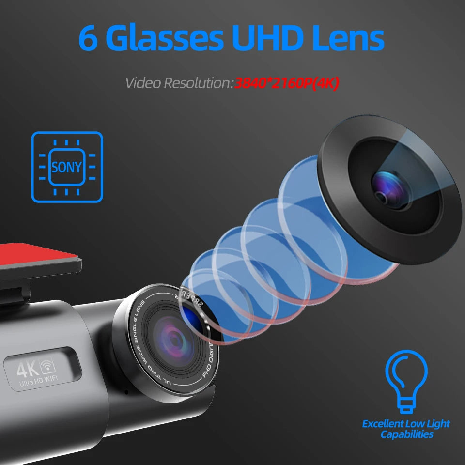4K WiFi GPS Dash Cam with Optional Rear Camera – Ultra HD Car DVR, Night Vision & 24H Parking Monitor