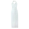 Elegant White Cotton Linen Midi Dress for Women