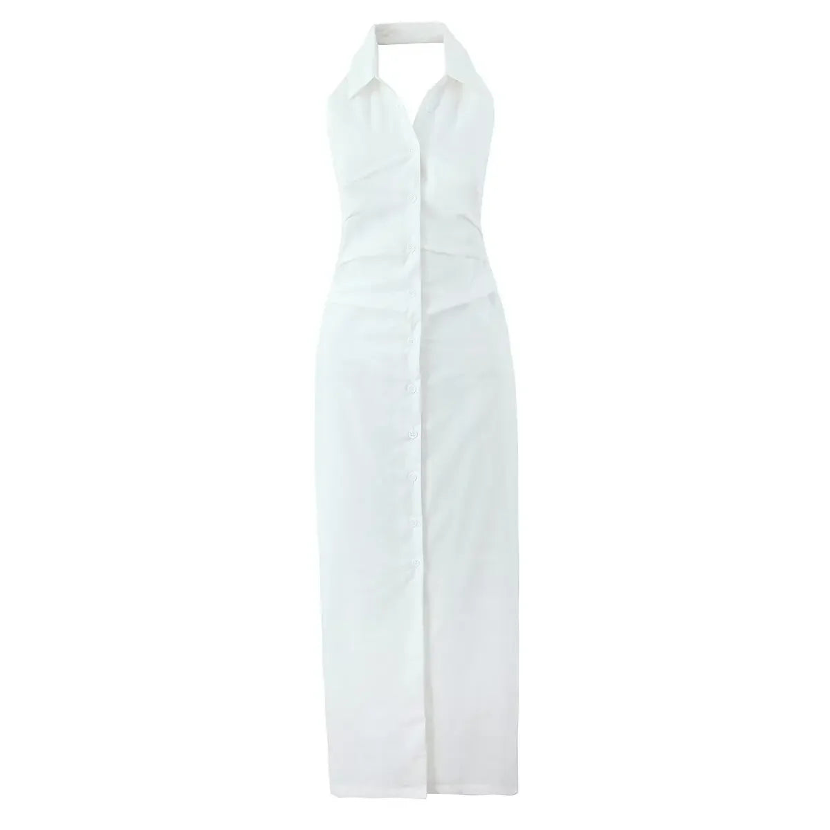 Elegant White Cotton Linen Midi Dress for Women