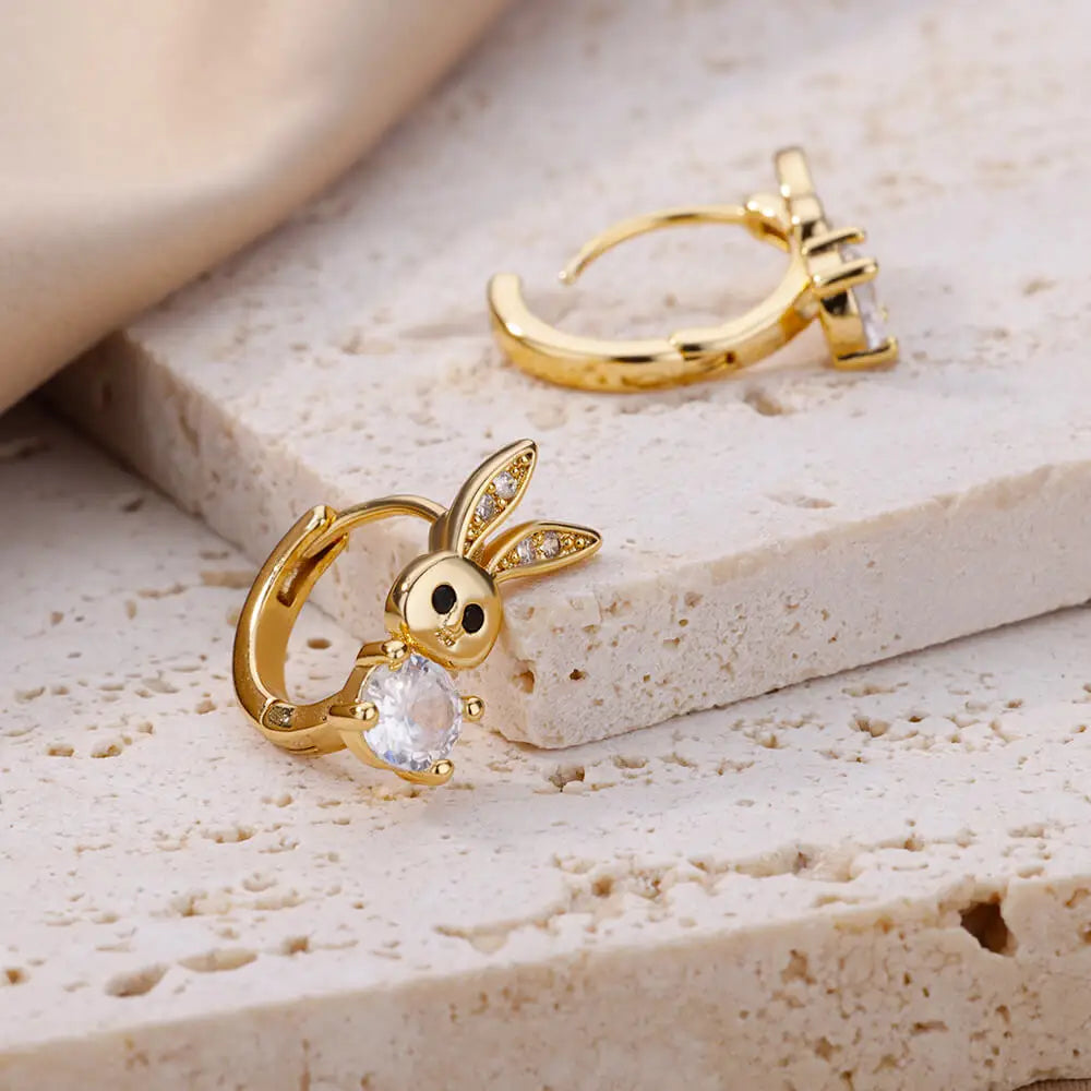 Rabbit & Butterfly Hoop Earrings – Gold Plated Stainless Steel Earrings