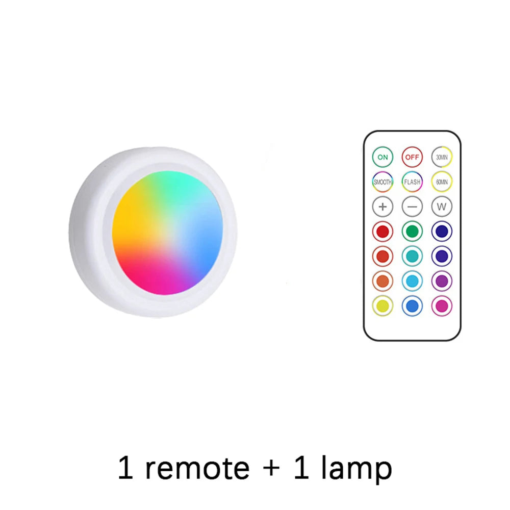 RGB Wireless Under Cabinet LED Lights with Remote – Battery Powered Dimmable Closet Lights