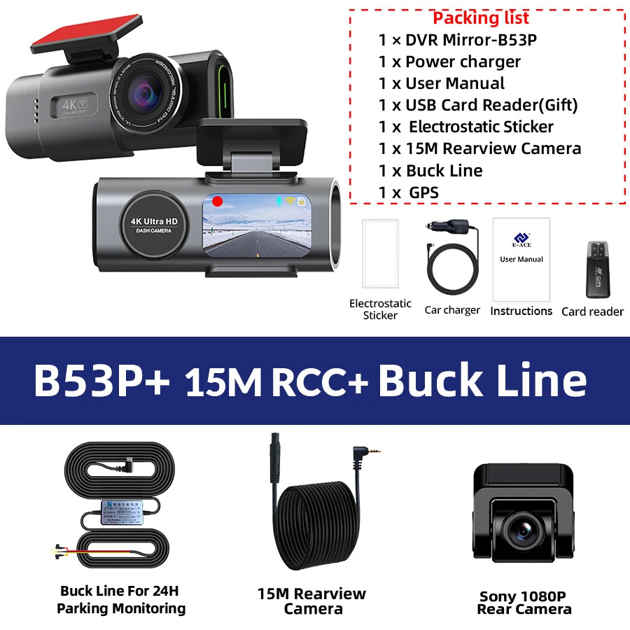 4K WiFi GPS Dash Cam with Optional Rear Camera – Ultra HD Car DVR, Night Vision & 24H Parking Monitor