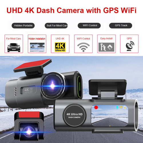 4K WiFi GPS Dash Cam with Optional Rear Camera – Ultra HD Car DVR, Night Vision & 24H Parking Monitor