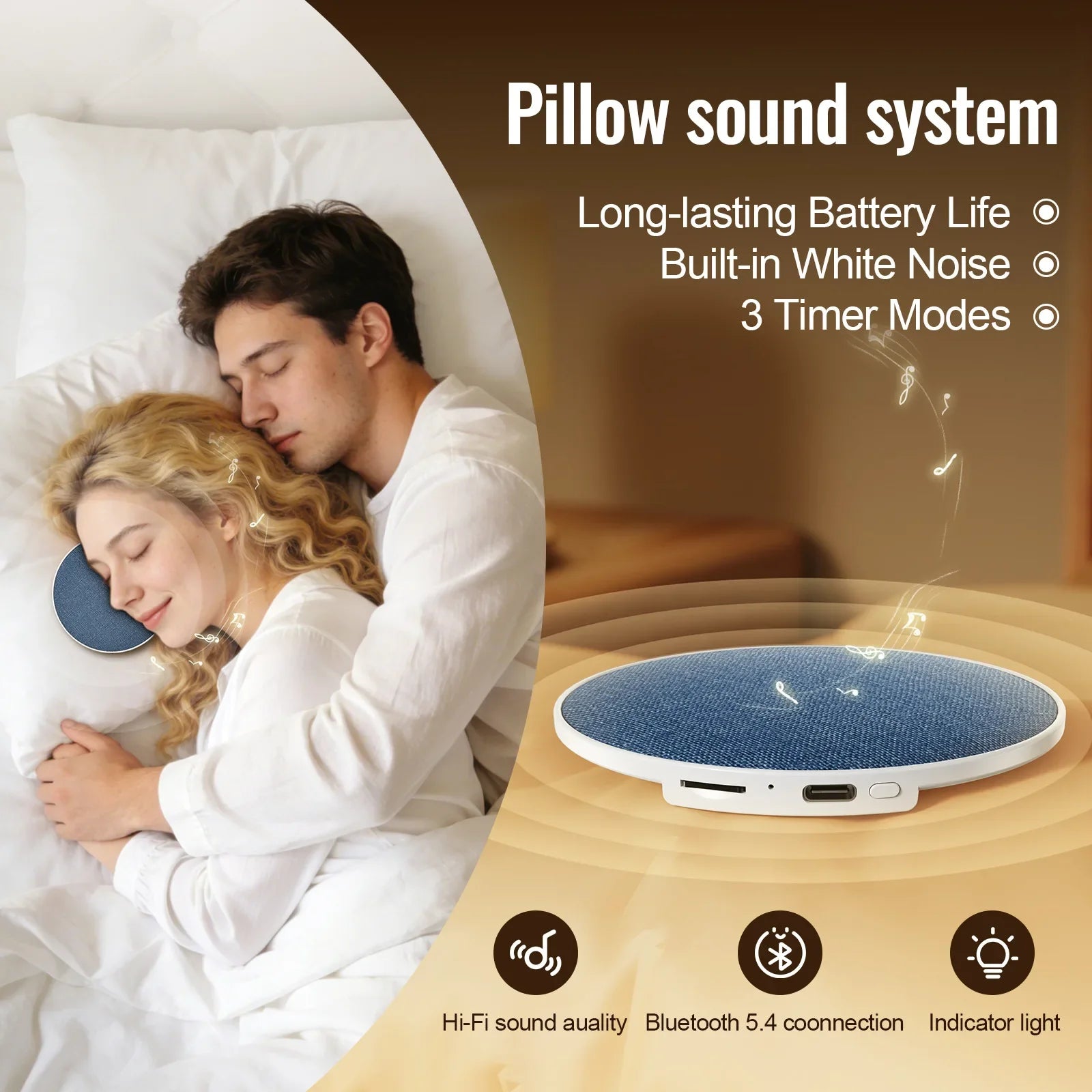 Wireless Pillow Speaker – Bluetooth 5.4 Sleep Speaker with 360° Surround Sound