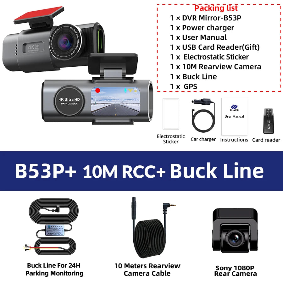 4K WiFi GPS Dash Cam with Optional Rear Camera – Ultra HD Car DVR, Night Vision & 24H Parking Monitor
