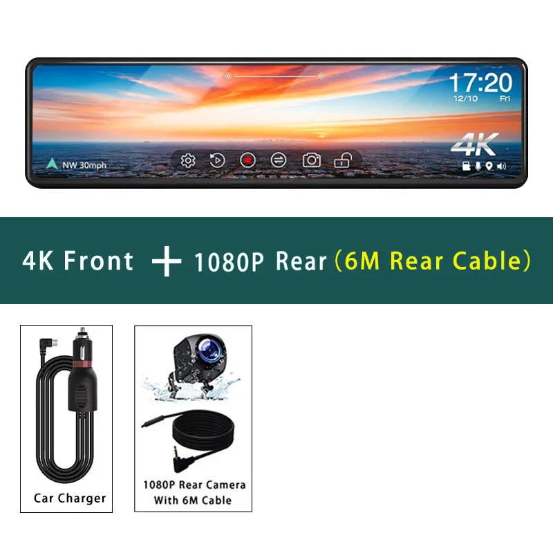11.26" 4K UHD Smart Mirror Dash Cam with GPS & WiFi